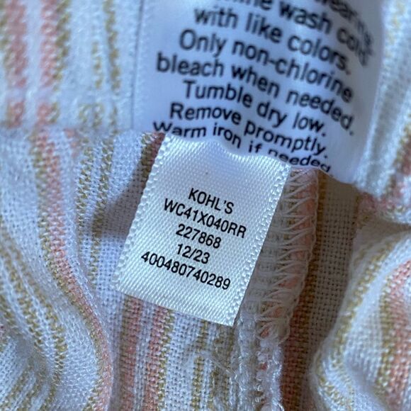 Croft & Barrow Linen Blend Pull On Capri Pants Women's Size L Stripes Neutral - Picture 12 of 13